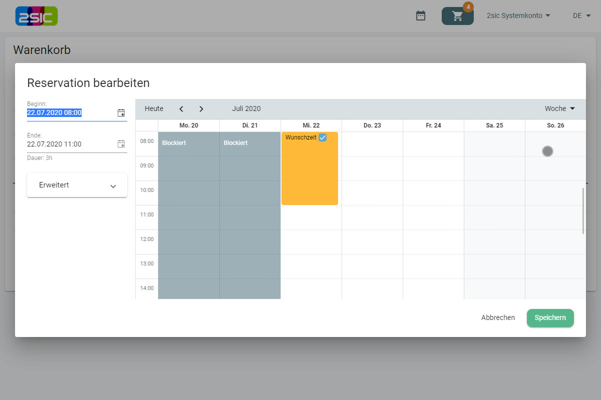 Anpassung der Buchung